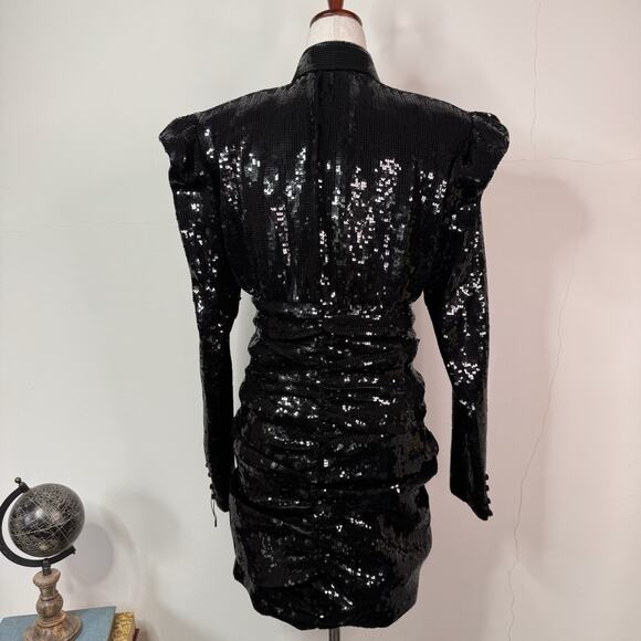 Saint Laurent Ruched Sequin Mini Dress Black Size 40F NWT $5,490 Rare Retro Glam - Picture 10 of 15